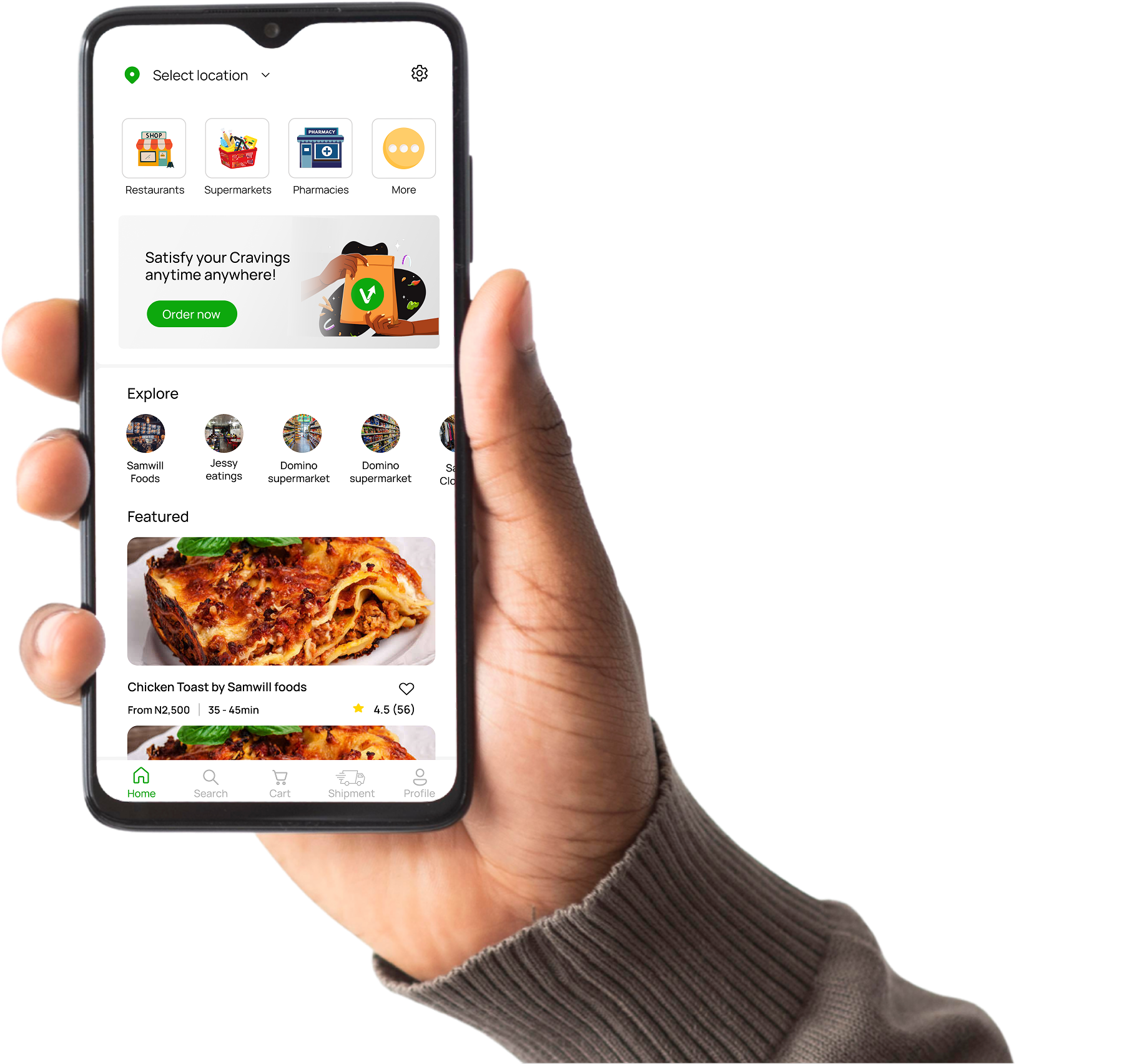 Hand holding phone with FlawVa app