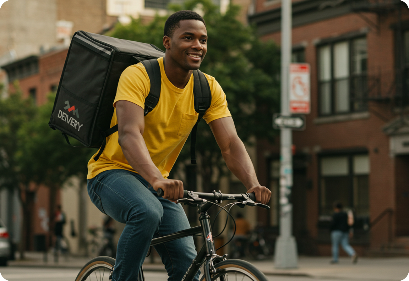 Delivery person on bike